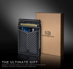 SERMAN BRANDS RFID Blocking Wallet Slim Bifold - Genuine Leather Minimalist Front Pocket Wallets for Men with Money Clip Gift - Modern Black Rogue