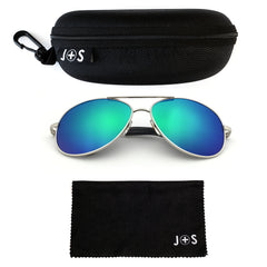 J+S Premium Military Style Classic Aviator Sunglasses, Polarized, 100% UV protection for Men Women