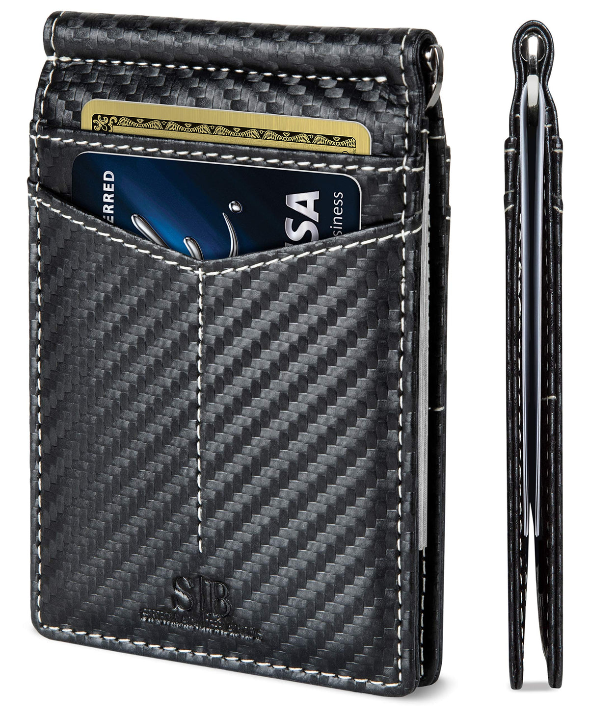 SERMAN BRANDS RFID Blocking Wallet Slim Bifold - Genuine Leather Minimalist Front Pocket Wallets for Men with Money Clip Gift - Modern Black Rogue
