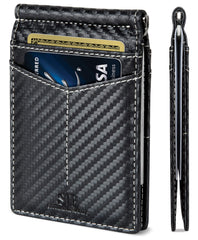 SERMAN BRANDS RFID Blocking Wallet Slim Bifold - Genuine Leather Minimalist Front Pocket Wallets for Men with Money Clip Gift - Modern Black Rogue