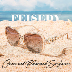 FEISEDY Women's Fashion Sunglasses, Oversized Square Frame with Pearl Sparkling, Polarized UV Protection B2821