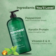 Botanic Hearth Peppermint Oil Shampoo - Hair Blooming Formula with Keratin for Thinning Hair - Fights Hair Loss, Promotes Hair Growth - Sulfate Free for Men and Women - 16 fl oz