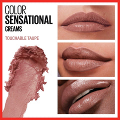 Maybelline Color Sensational Lipstick, Lip Makeup, Cream Finish, Hydrating Lipstick, Touchable Taupe, Nude,1 Count