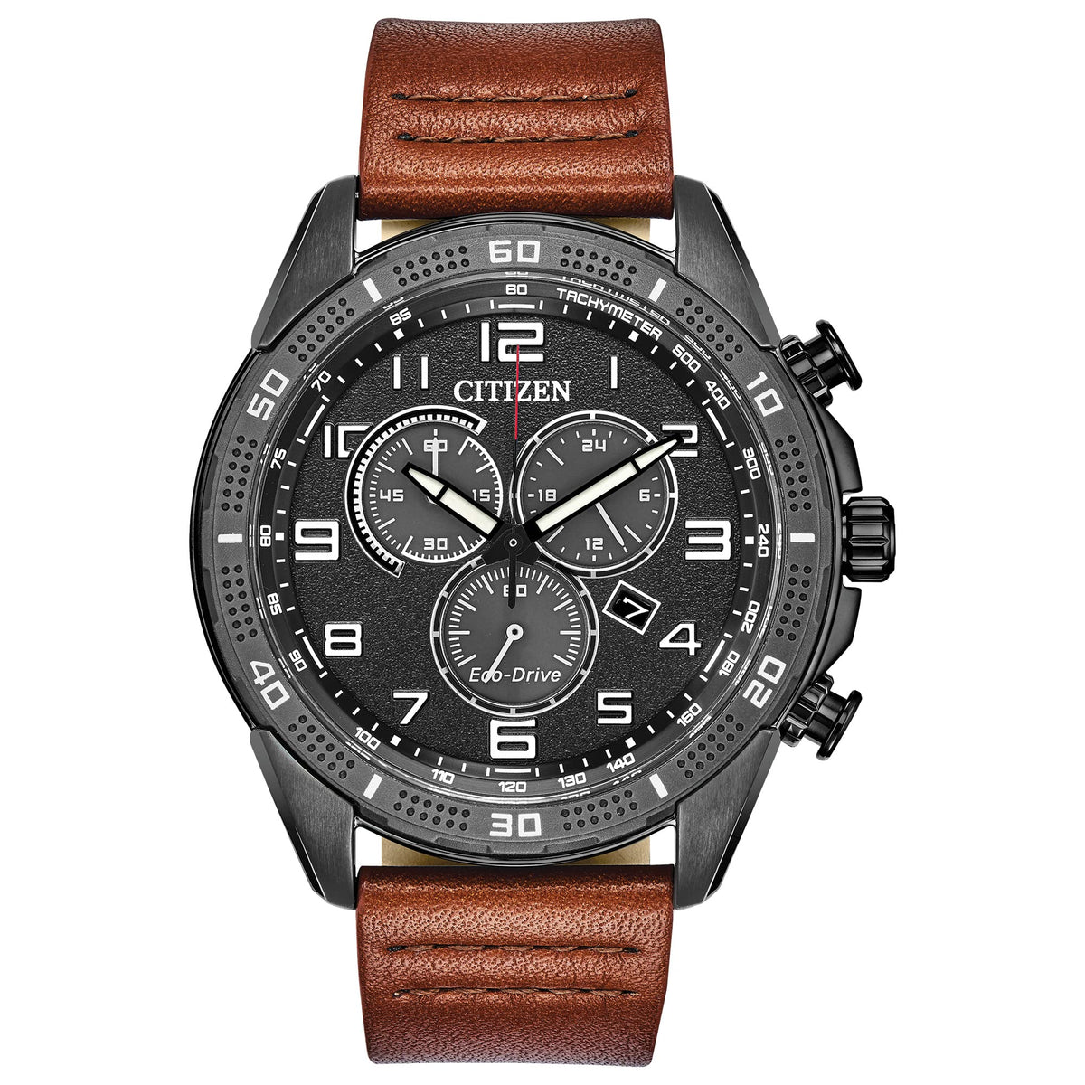 Citizen Mens Solar Powered Watch, Analog Display and Leather Strap AT2447-01E