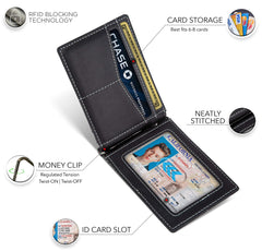 SERMAN BRANDS RFID Blocking Wallet Slim Bifold - Genuine Leather Minimalist Front Pocket Wallets for Men with Money Clip Gift - Charcoal Black Rogue