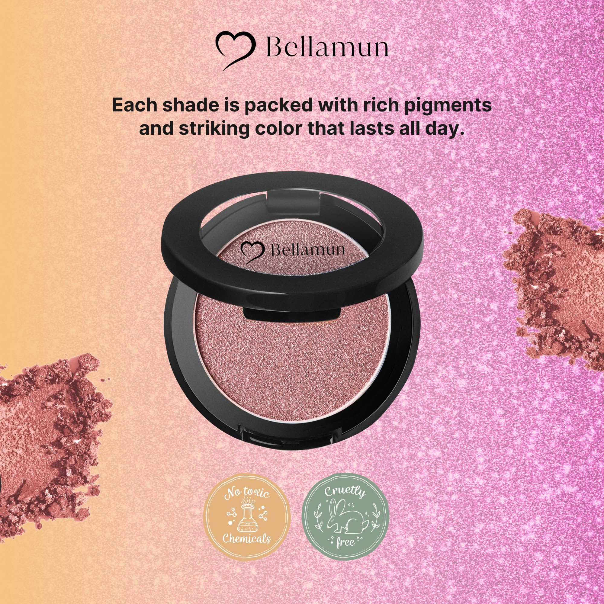 Bellamun Molten Powders for Eyes & Cheeks | High Pigment Blush & Bronzer | Non-Toxic, Metallic Finish | Silky Smooth, Allergen-Free, No Parabens or Silicones | Clean Beauty (Pink Bronze, 4.5x4.5cm)