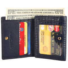 HAMMONDS FLYCATCHER Genuine Leather Wallet for Men, RFID Protected Leather Purse for Men, Money Purse for Men, Tri-Fold Wallet, 5 Card Slots, 2 ID Slots, Hidden Pockets, Metal Snap Button, Croc Blue