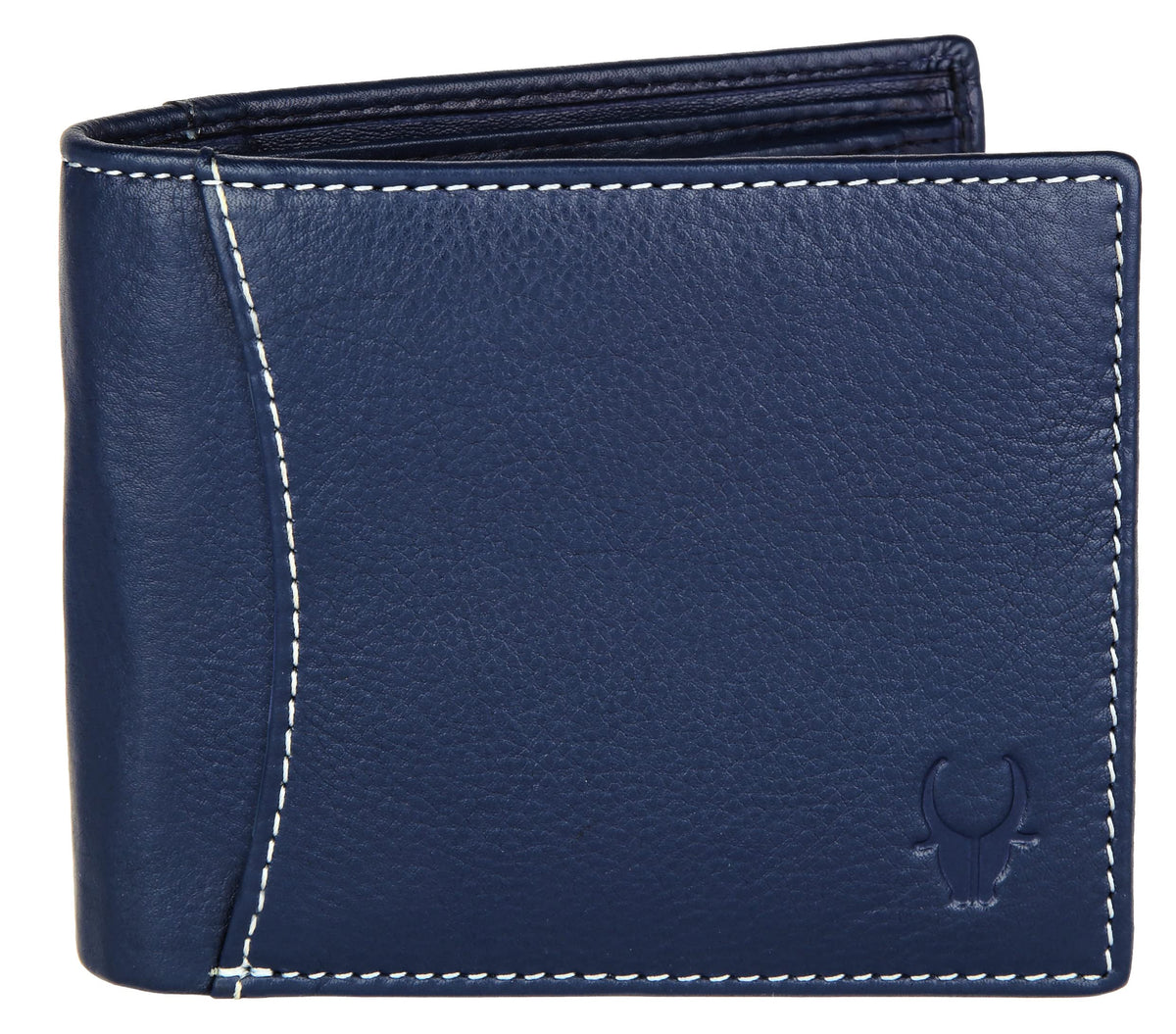 WildHorn Navy Leather Wallet for Men I Contrast Stitching I Handcrafted I 8 Card Slots I 1 Zipper & 2 Currency Compartments - Blue