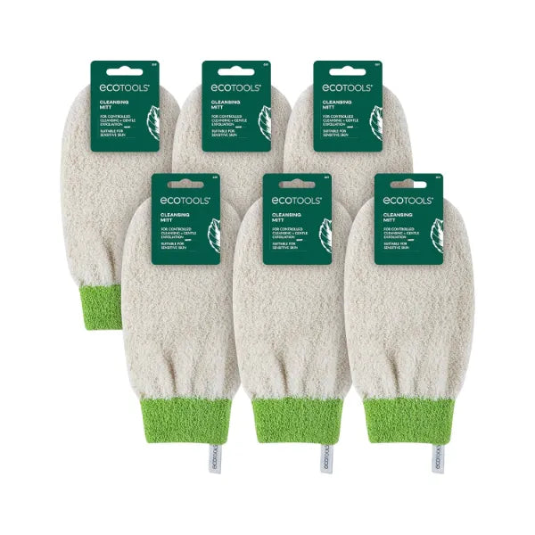 EcoTools Cleansing Mitt, Exfoliating Glove For Bath & Shower, Removes Dry Skin & Self Tanner, Eco Friendly Shower Mitt Provides Gentle Exfoliation, Precise Clean, Cruelty-Free, Green, 6 Count