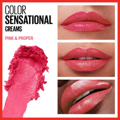 Maybelline Color Sensational Lipstick, Lip Makeup, Cream Finish, Hydrating Lipstick, Pink & Proper, Coral Pink,1 Count