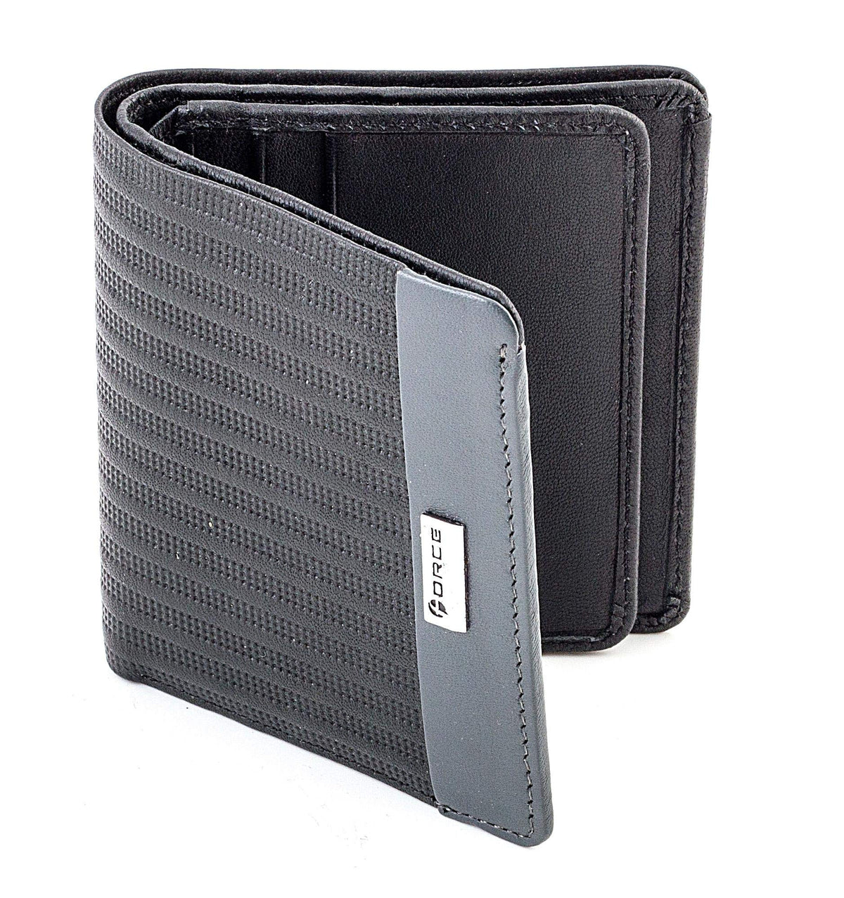 Force Black & Grey Leather For Men - Bifold Wallets