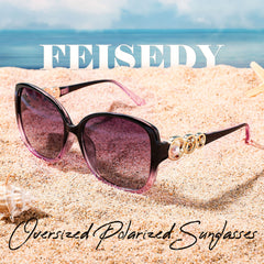 FEISEDY Women's Fashion Sunglasses, Oversized Square Frame with Pearl Sparkling, Polarized UV Protection B2821
