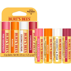 Burt's Bees 100% Natural Moisturizing Lip Balm, Superfruit - Pink Grapefruit, Mango, Coconut & Pear, Pomegranate - 4 Tubes