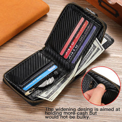 Men Wallet Genuine Leather RFID Blocking Bifold Wallet with ID Window Zip Coin Pocket (Black, One size)