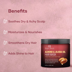 Botanic Hearth Almond & Jojoba Oil Hair Mask | For Dry & Damaged Hair | Deep Conditioning & Moisturizing Treatment | Color Safe | For Men & Women | 8 oz