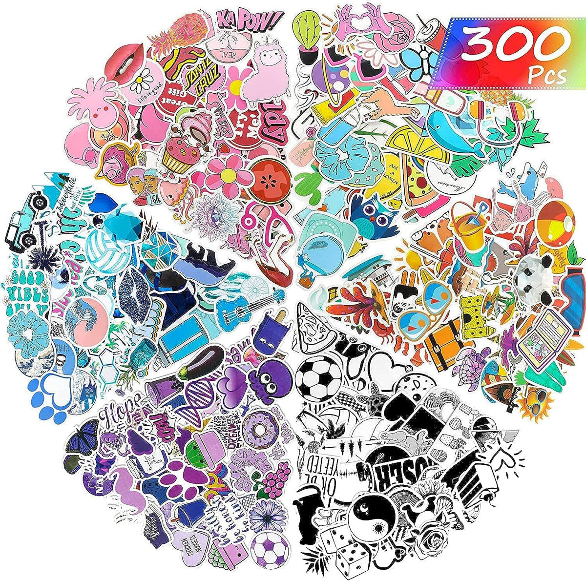 Mumoo Bear 300 Pieces Mixed Stickers for Water Bottles, Vinyl Waterproof Laptop Stickers Aesthetic Cute Colorful Stickers Laptop Luggage Skateboard Computer Stickers for Teens Girls Kids Boys