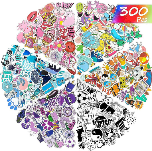 Mumoo Bear 300 Pieces Mixed Stickers for Water Bottles, Vinyl Waterproof Laptop Stickers Aesthetic Cute Colorful Stickers Laptop Luggage Skateboard Computer Stickers for Teens Girls Kids Boys