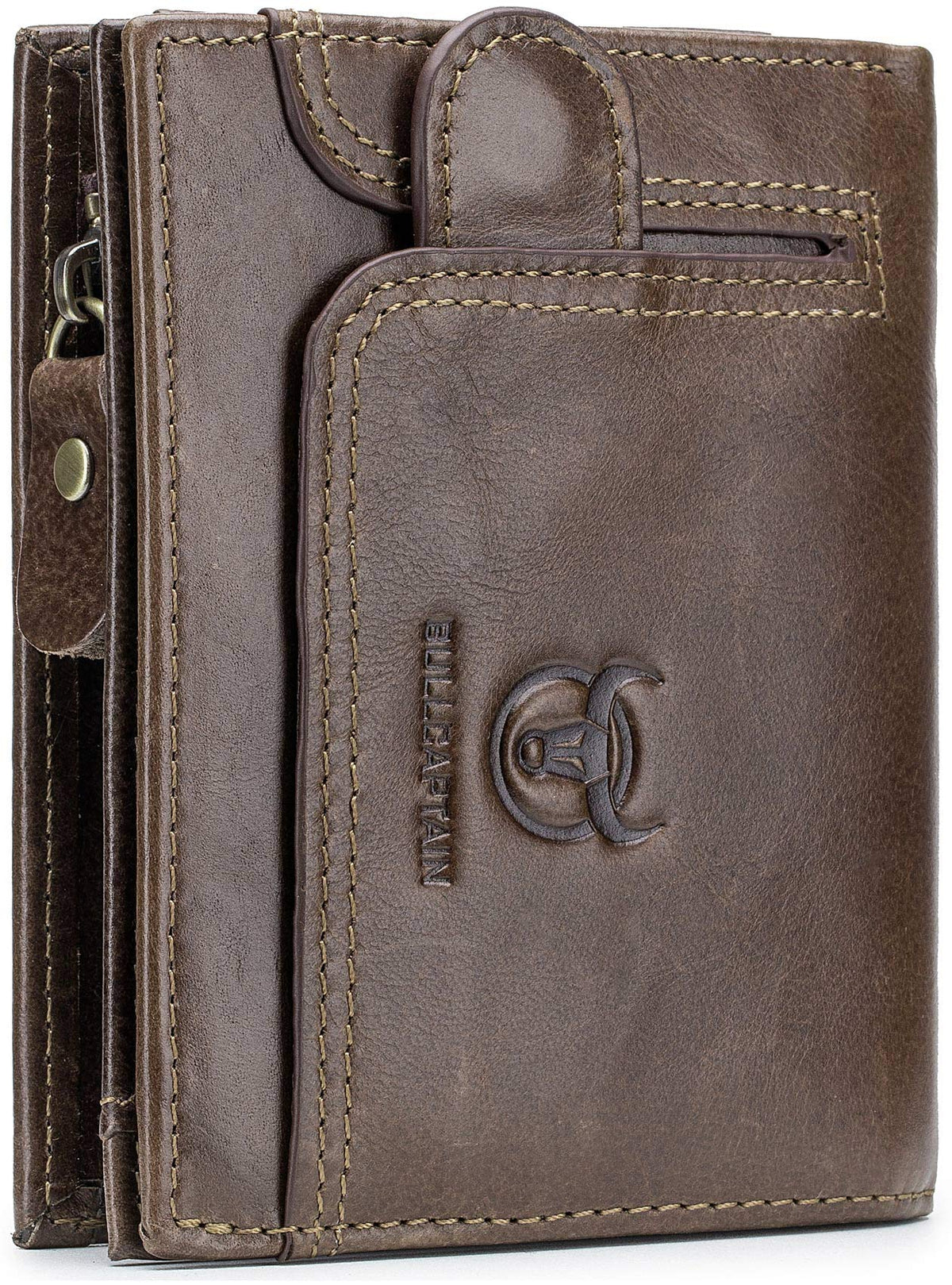 Mens RFID Blocking Wallet,Leather Vintage Bifold Card Holder Purse with Zipper, Brown, M-medium, Rfid Wallet