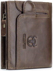Mens RFID Blocking Wallet,Leather Vintage Bifold Card Holder Purse with Zipper, Brown, M-medium, Rfid Wallet