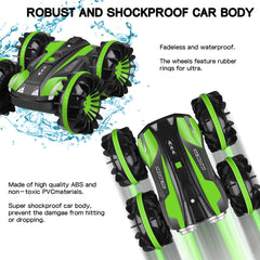 Amphibious RC Car for Kids, 2.4 GHz 4WD Remote Control Boat Waterproof RC Monster Truck Rotate 360° Spins & Flips, All-Terrain Stunt Car Vehicles Beach Pool Toy Gift for Age 5-12 Teens Boy Girl Adult