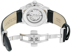 Bulova Men's Classic Sutton 4-Hand Automatic Watch, 24-Hour Sub Dial, Open Aperture, Self-Winding, Exhibition Caseback, Double Curved Mineral Crystal, Luminous Hands, 42mm - Black
