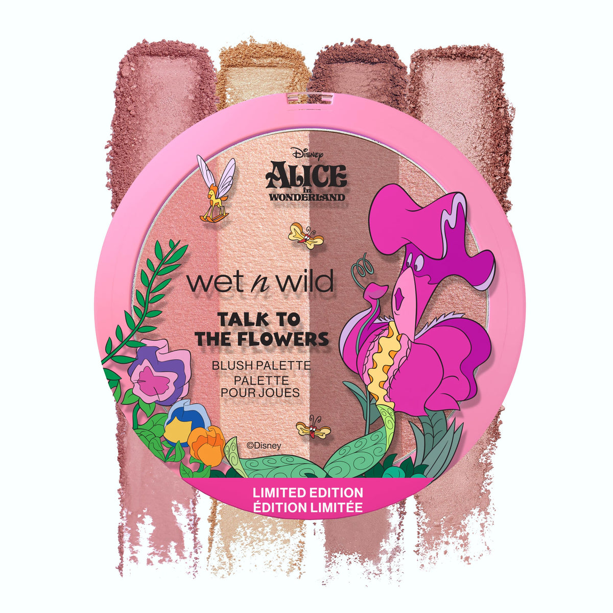 Wet n Wild Alice in Wonderland Talk to the Flowers, Makeup Blush Palette Including 4 Velvety-Soft, Blendable Shades for Buildable, Healthy-Looking Color Cheeks with Long-Lasting Soft Focus Effect