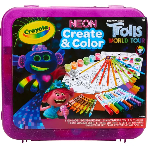 Crayola Trolls 2 Neon & Frozen 2 Art Set – 70+ Neon Art Supplies for Kids