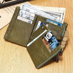 SLGOL Mens Chain Wallets with Anti-Theft Chain, Genuine Leather Purse RFID Blocking Bifold Wallet with Coin Pocket Purse (Green)