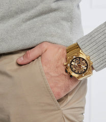 GUESS 48mm Multifunction Skeletonized Watch, Gold-Tone/Black, Quartz Watch