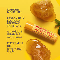 Moisturizing Lip Balm By Burt's Bees, Beeswax - 4 Tubes