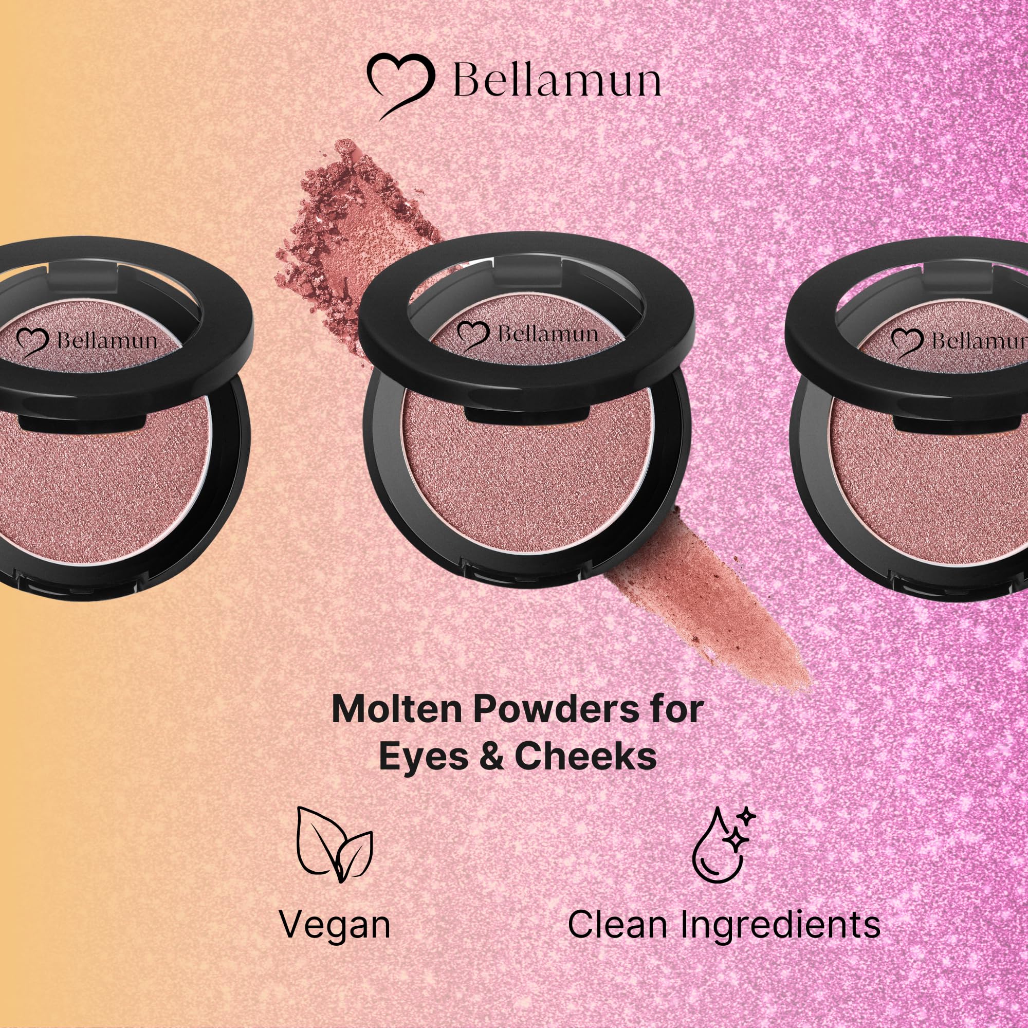 Bellamun Molten Powders for Eyes & Cheeks | High Pigment Blush & Bronzer | Non-Toxic, Metallic Finish | Silky Smooth, Allergen-Free, No Parabens or Silicones | Clean Beauty (Pink Bronze, 4.5x4.5cm)