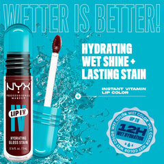 NYX Professional Makeup Lip IV Hydrating Gloss Stain, Lip Gloss, Up to 12HR Hydration, High Pigment, Wet Shine Finish, Water 'Bout Wine?