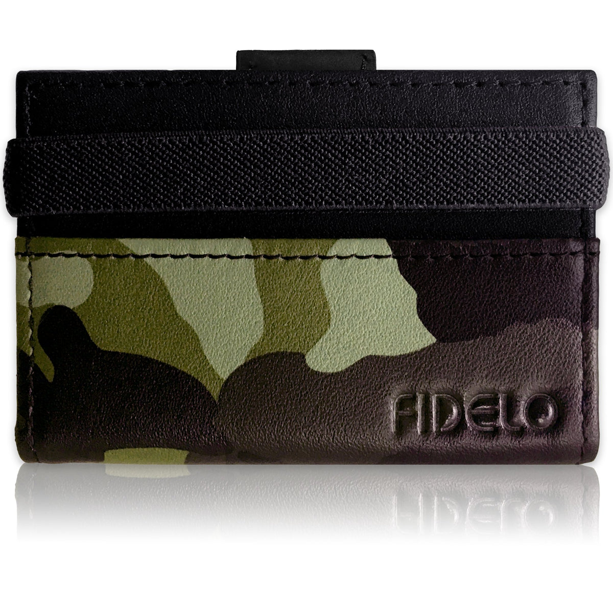 Fidelo Minimalist Wallet Credit Card Holder Mens Slim Wallet - RFID Blocking + Full Grain Genuine Leather, Edge "Woodland" Camo, One size
