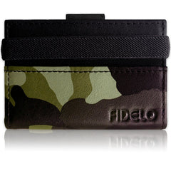 Fidelo Minimalist Wallet Credit Card Holder Mens Slim Wallet - RFID Blocking + Full Grain Genuine Leather, Edge "Woodland" Camo, One size