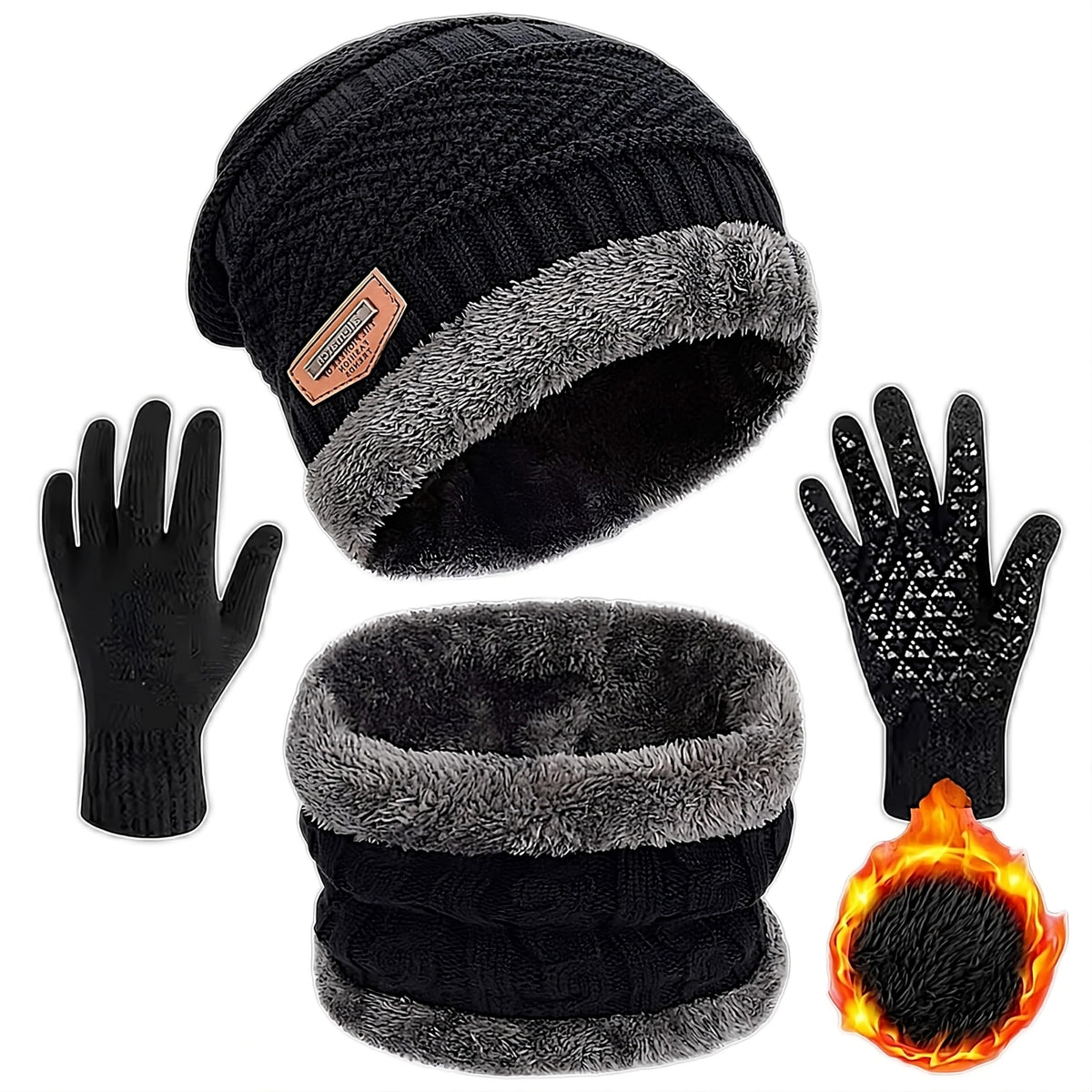 Winter Beanie Hat Scarf Touchscreen Gloves Set Knit Thick Fleece Lined Warm Touchscreen Gloves Beanie Scarf Set for Men and Women. Women Winter Hats 3-Piece Warmer Set, One Size