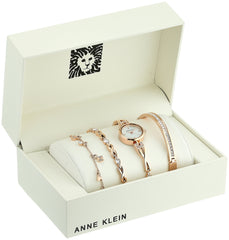 Anne Klein Women's Premium Crystal Accented Silver-Tone Watch and Bracelet Set