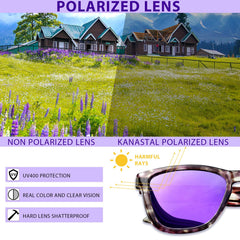 KANASTAL Polarized Sunglasses for Women, Classic Square Mens Sun Glasses, Lightweight Shades for Womens Outdoor 100% UV400 Protection Driving Fishing Golf Outdoor Activities