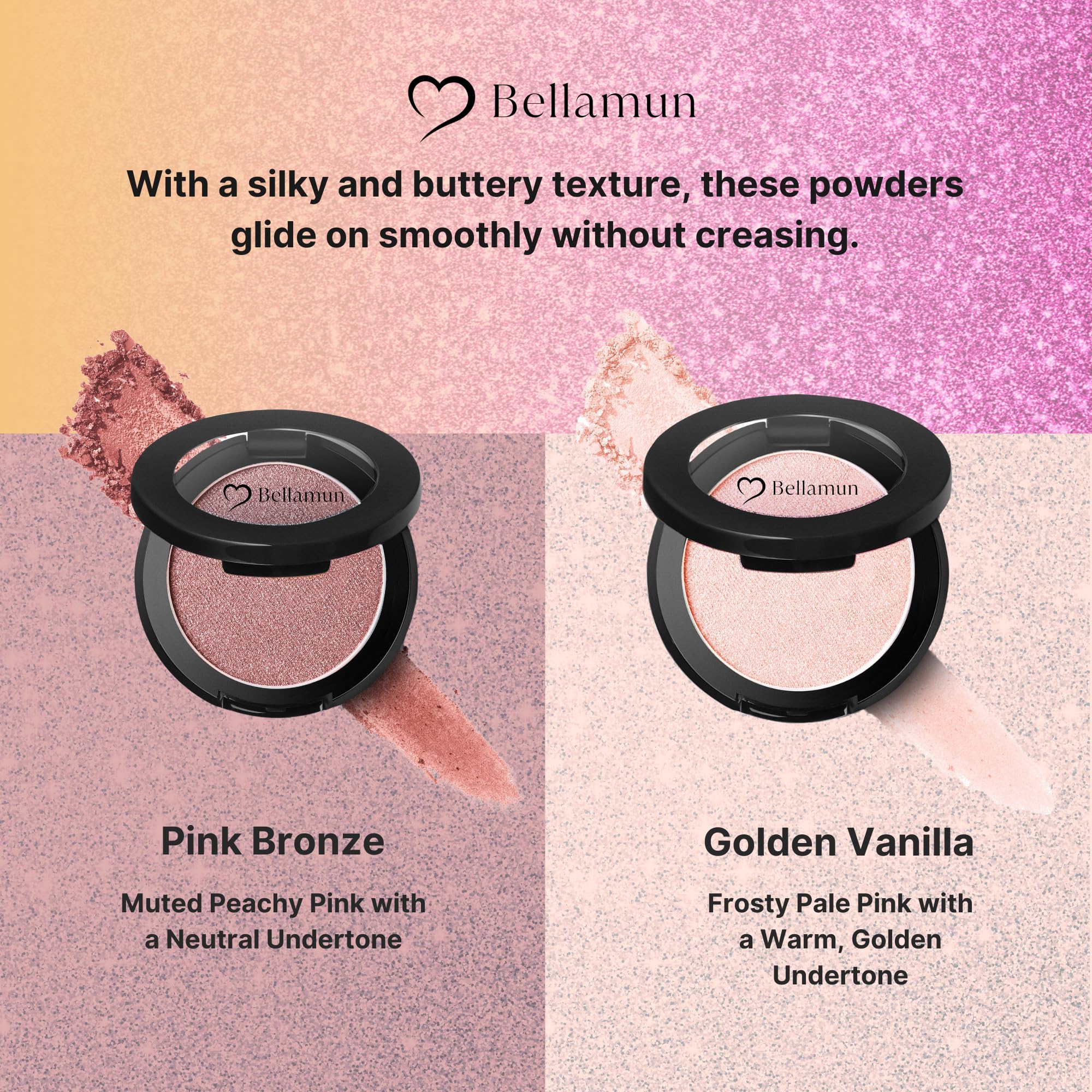 Bellamun Molten Powders for Eyes & Cheeks | High Pigment Blush & Bronzer | Non-Toxic, Metallic Finish | Silky Smooth, Allergen-Free, No Parabens or Silicones | Clean Beauty (Pink Bronze, 4.5x4.5cm)