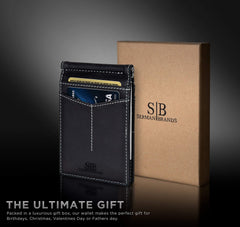 SERMAN BRANDS RFID Blocking Wallet Slim Bifold - Genuine Leather Minimalist Front Pocket Wallets for Men with Money Clip Gift - Charcoal Black Rogue