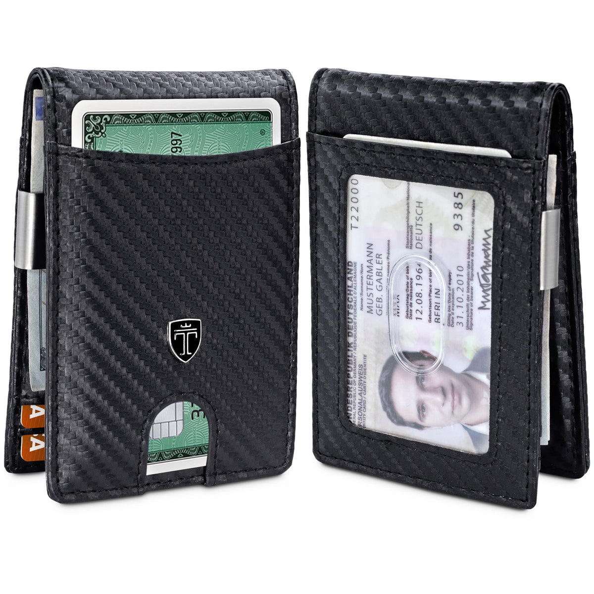 TRAVANDO Money Clip Wallet Atlanta Mens Front Pocket Slim RFID Blocking - Credit Card Holder - Mini Bifold - Carbon
