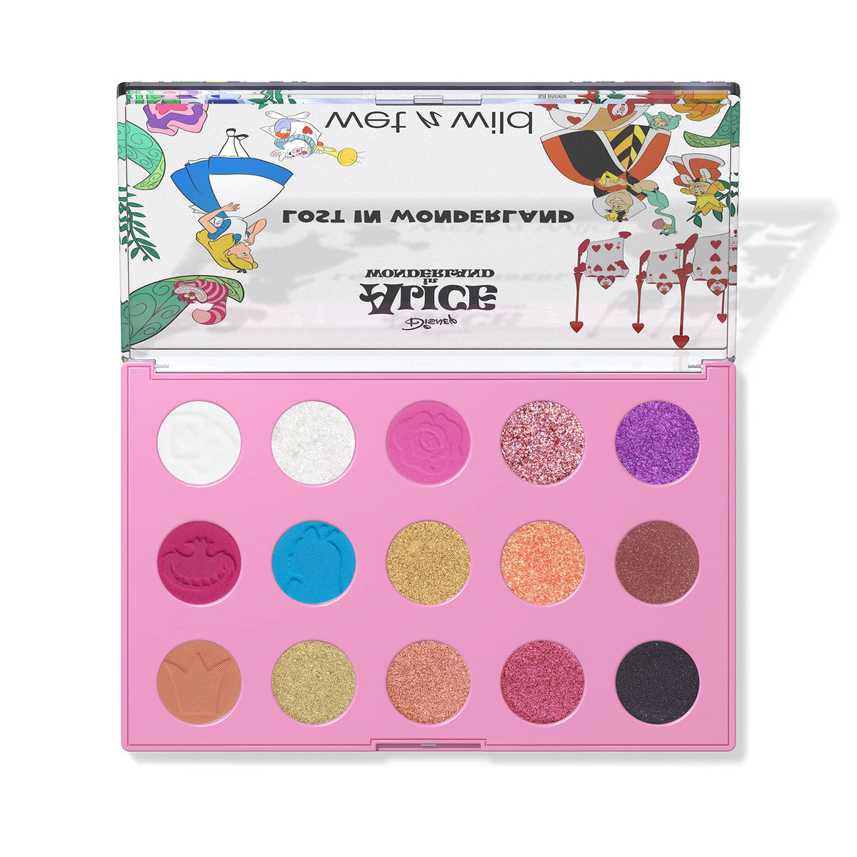 Wet n Wild Lost in Wonderland Eye and Face Palette, Hypergpigmented Eyeshadow with Cream Mats, Glossy Eyeshadows, Satin Eye Shadows, Glitter