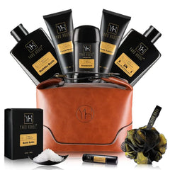 Yard House Men’s Bath & Body Gift Set — Sandalwood & Amber Spa Kit with Deluxe Toiletry Bag, Perfect Gift for Him