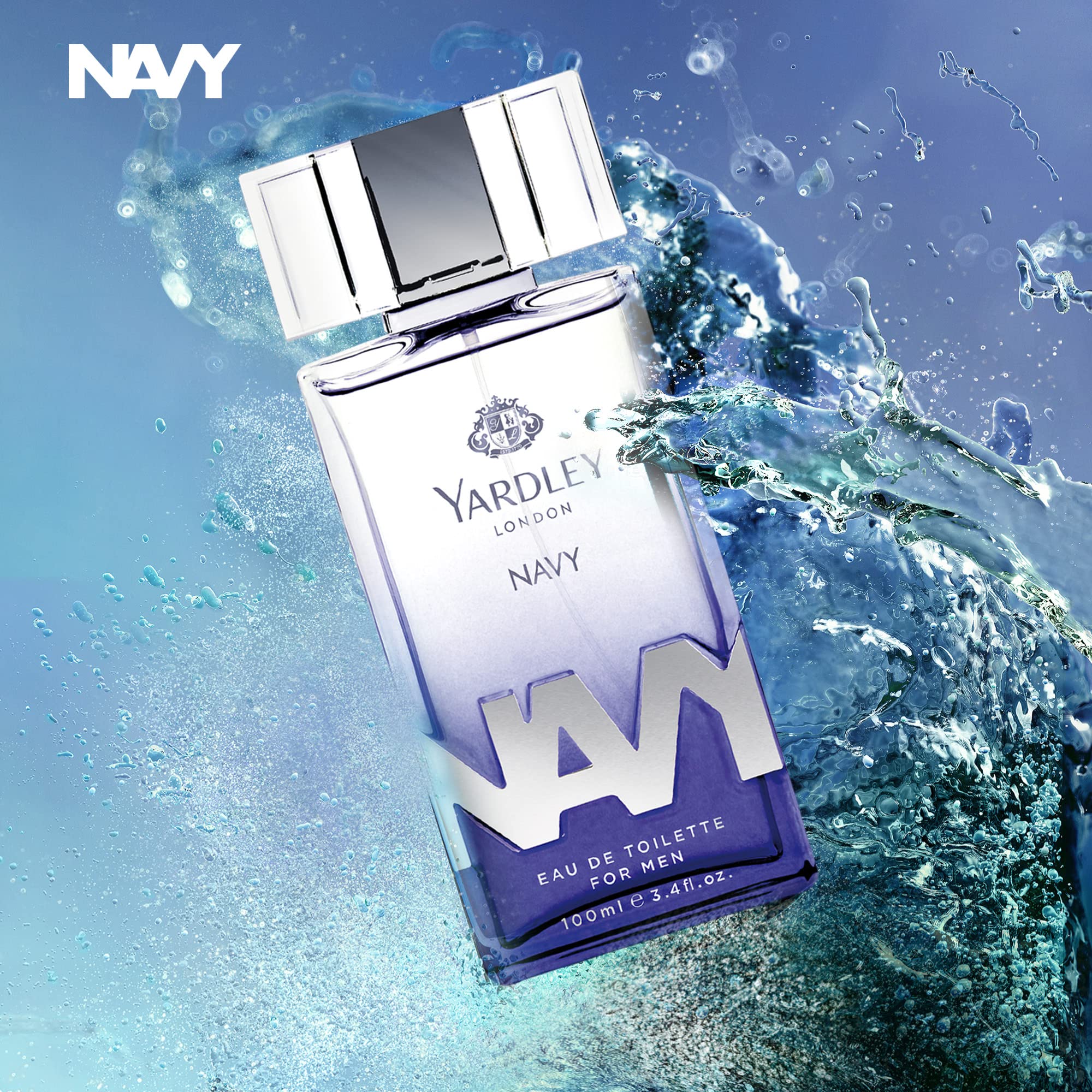 Yardley Navy Eau De Toilette 100ml - Fresh Marine Fragrance, Long-Lasting Scent for All-Day Confidence