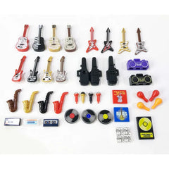 Brick Loot Music Instrument Building Pack – 38 Toy Accessories for Minifigures – Fits Lego, Compatible with Other Brands – Includes Acoustic Guitars, Electric Guitars, Microphones.