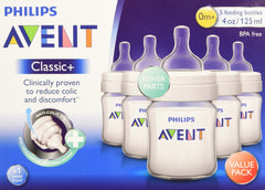 AVENT Philips Classic Plus BPA Free Polypropylene Bottles 4 Ounce (Pack of 5) transparent SCF560/57