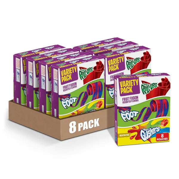 Fruit by the Foot Fruit Roll-Ups, Gushers Snacks Variety Pack, 8 ct (Pack of 8)