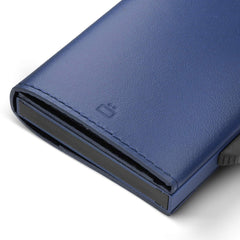 OGON Automatic Leather wallet Cascade Slim - Compact aluminum RFID blocking card holder - Up to 8 cards and banknotes - Navy Blue