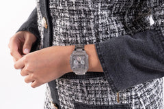 GUESS US Women's Silver-Tone Square Multifunction Watch