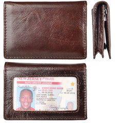 RFID Genuine Leather Bifold ID/Business Credit Card Case Holder for Men Slim Front Pocket Wallet Button, Coffee, Rfid Wallet