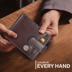 Hammonds Flycatcher RFID Protected Brown Nappa Leather Wallet for Men|5 Card Slots| 1 Coin Pocket|2 Hidden Compartment|2 Currency Slots|1 ID Slot|with Easy Access Card Container